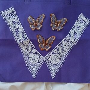 Elegant Lace Butterfly Appliqué Set -  and White Collar.